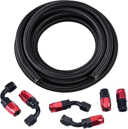 EVIL ENERGY 6AN Fuel Line Kit,AN6 Braided Nylon Fuel Hose CPE 10FT Black&Red