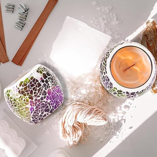 Vista 25 de Rancco Portavelas votivo de vidrio para candelita, juego de 6 portavelas románticos de mosaico manchado, lámpara de vela de aromaterapia agrietada