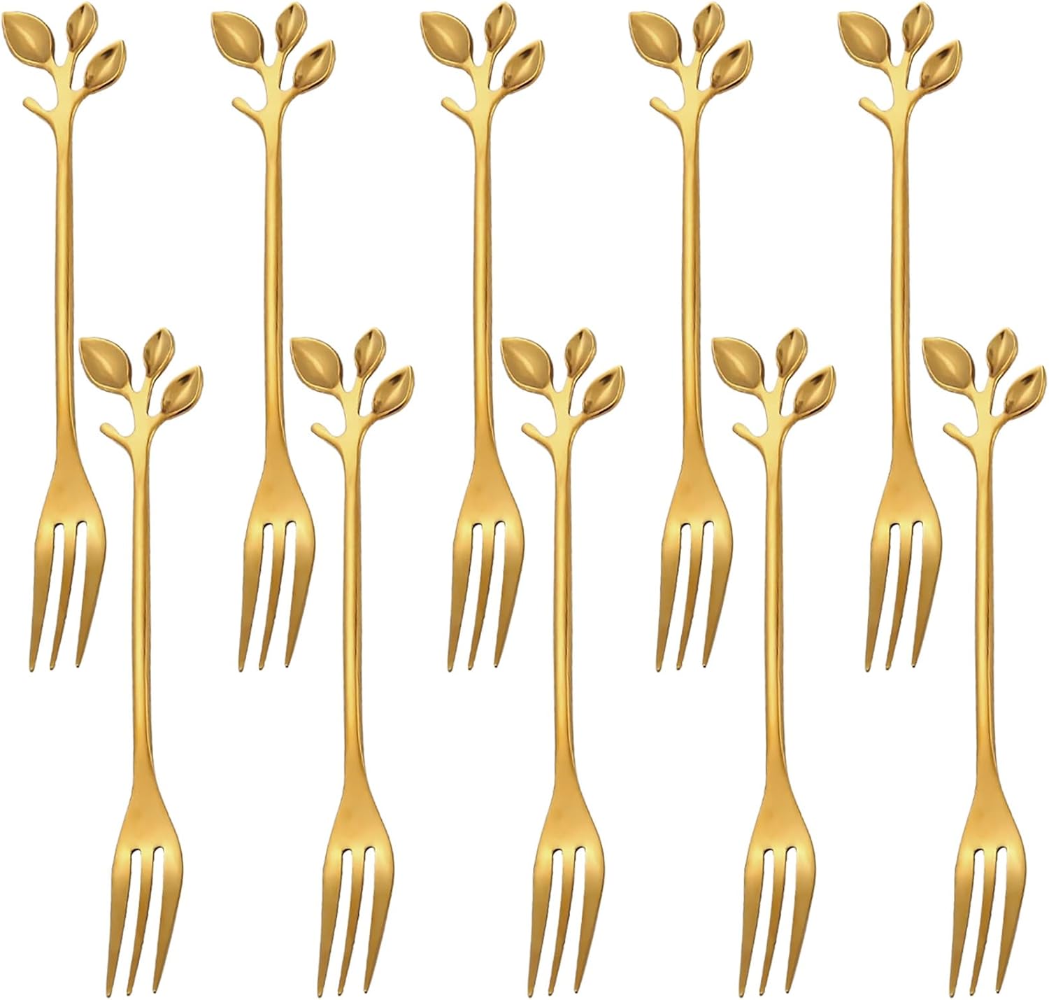 10Pcs Leaf Gold Coffee Spoons And Forks Set, 4.72inch Espresso Tea Stir Spoon Coffee Bar Charcuterie Board, Stainless Steel Small Dessert Demitasse Spoons Sugar, Cake Slim P 306362438 - View #5