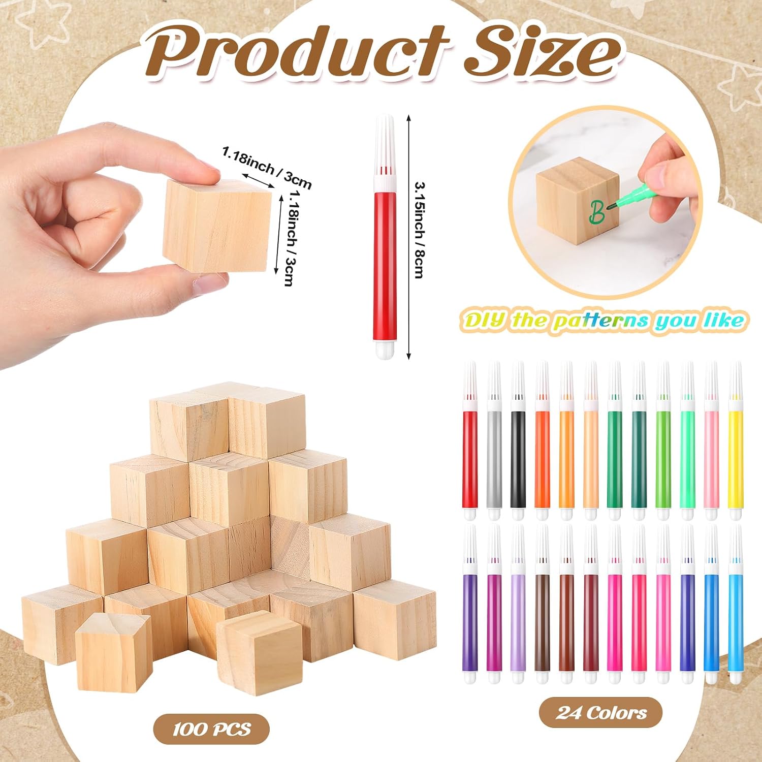 125 Pcs Baby Shower Decorate a Block Game Set Includes Help Us Build Memories Sign 100 DIY Blank Wooden Block 24 Paint Marker Prize for Wedding Baby Shower Game(Cloud)