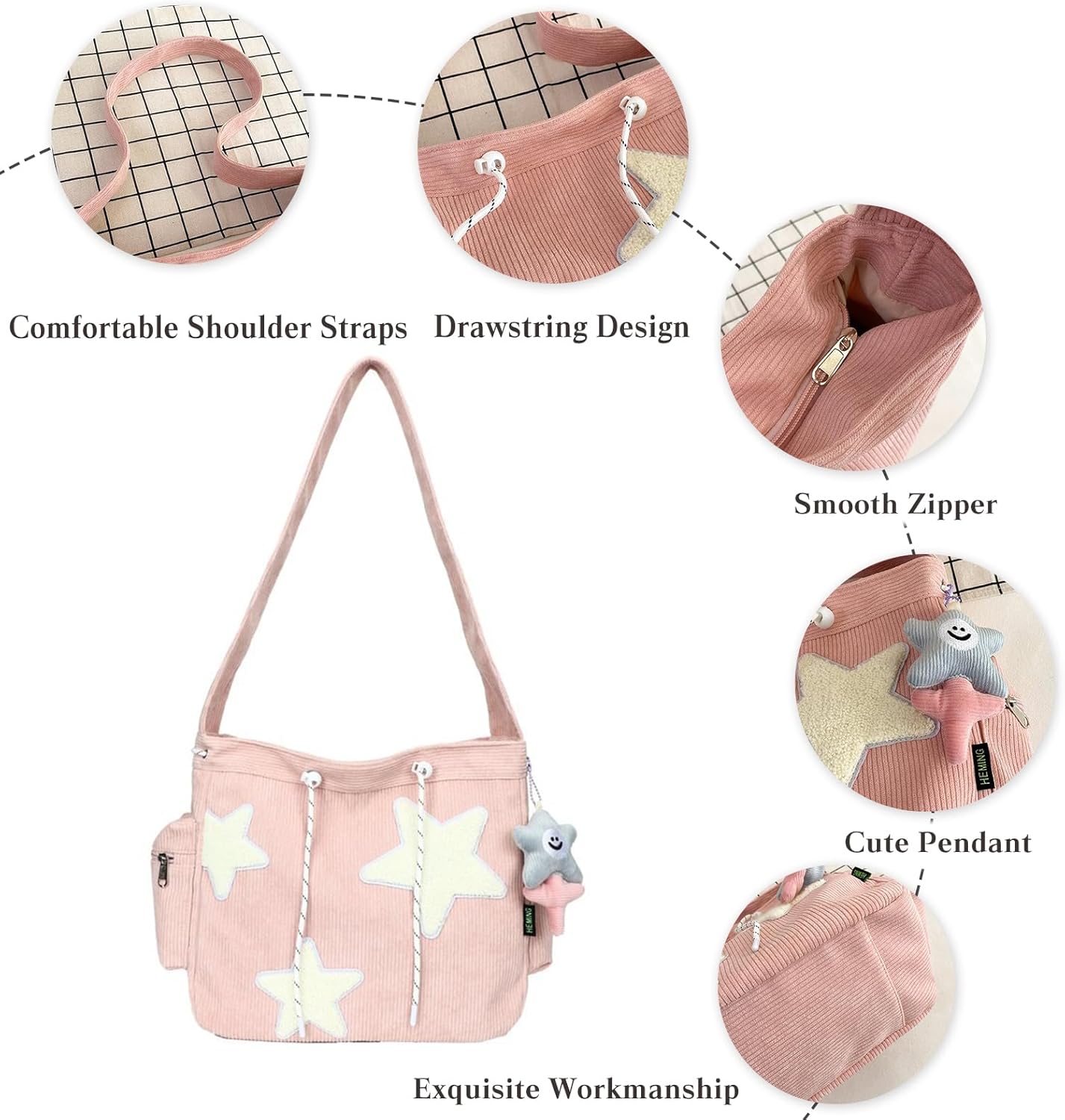 PORRASSO Corduroy Crossbody Bag Shoulder Bag Tote Messenger Bag with Pendant Women Satchel for Dating Travel Daily Use Green