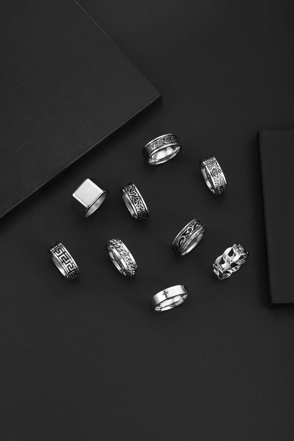 Giovanchi 9 Pcs Silver Rings for Men Stainless Steel Size 7-13