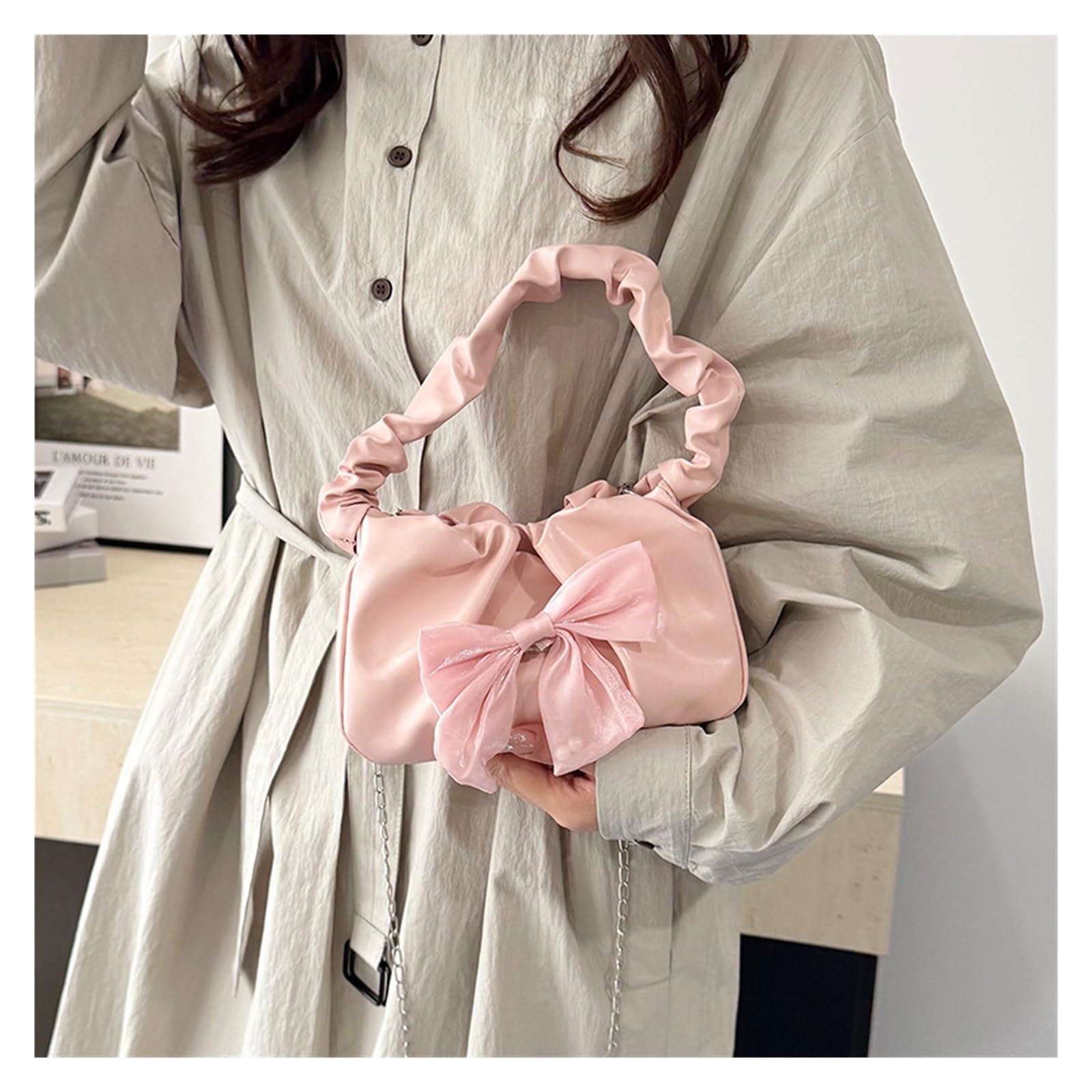 Bolsos De Embrague Florales Bolso dulce con lazo con volantes, cadena for mujer, temperamento moderno, bolso cruzado informal versátil for ir al trabajo