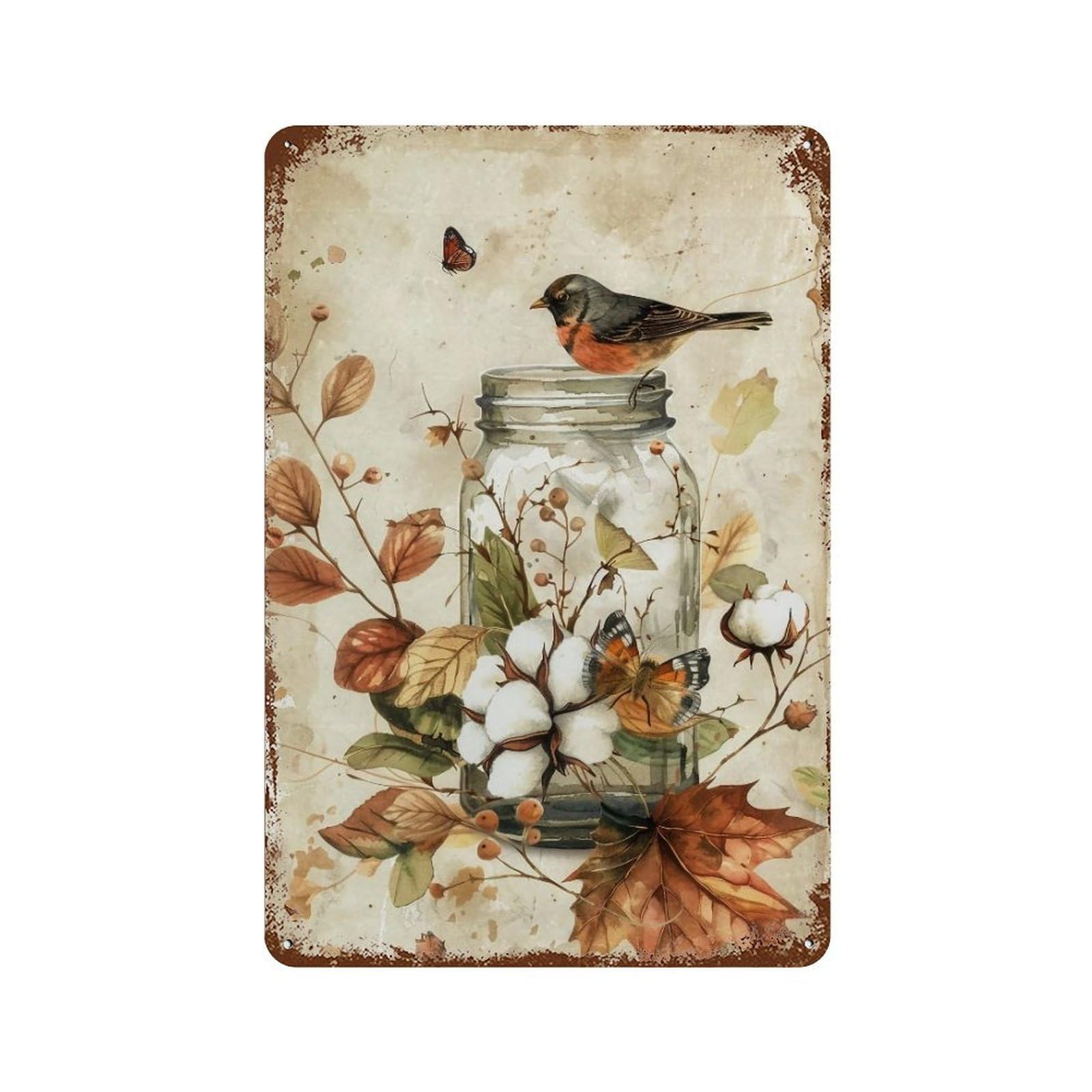 Hduryeyryy Multicolour Cotton & Robin Still Life 03 Wall Retro Iron Vintage Art Metal Tin Sign Poster Modern Home Cofffee Club Art Bar Shop Decor 30X20cm