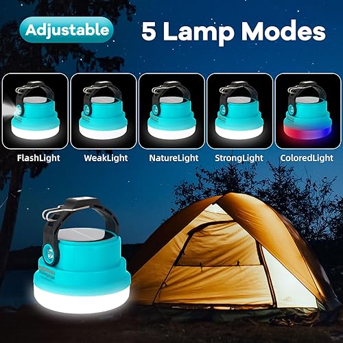 Miniatura 2 de Linterna solar para campamento recargable, 2 en 1 10000 mAh recargable luz de campamento y cargador de teléfono para senderismo, viajes, luz