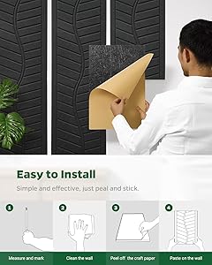 Acoustic Panels for Walls, Ceilings & Doors, 6 Pack Self-Adhesive Sound Absorbing Panels, 17"12"0.4" Decorative Art Tiles - Easy Peel & Stick for Recording Studio, Home Theater, Office Room (Black)