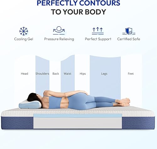 Miniatura 6 de Colchón tamaño King de 12 pulgadas, espuma viscoelástica de gel en una caja, soporte firme medio para alivio de presión y alineación espinal,