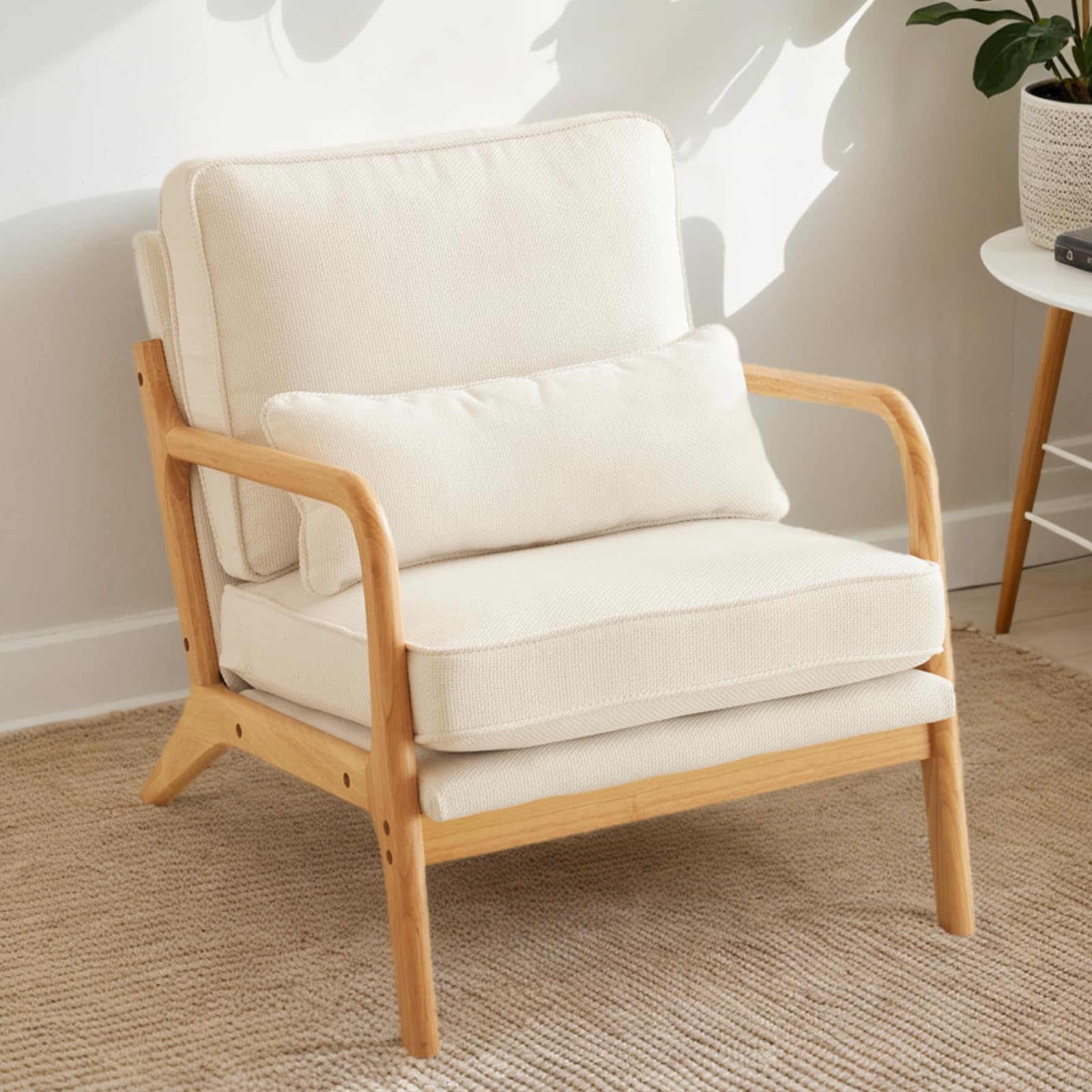 Karl Home Mid-Century Modern Accent Chair for Living Room & Bedroom Linen White Low Back with Solid Wood Frame
Karl Home