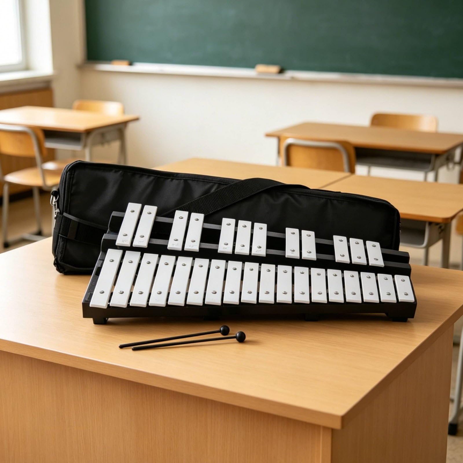 Qianly Glockenspiel Faltbares Xylophon Metallophone Percussion Instrument Lernspielzeug Aluminium Klangplatten Klare Töne mit Tragetasche für Kindergarten Musikaktivitäten Üben Unterwegs