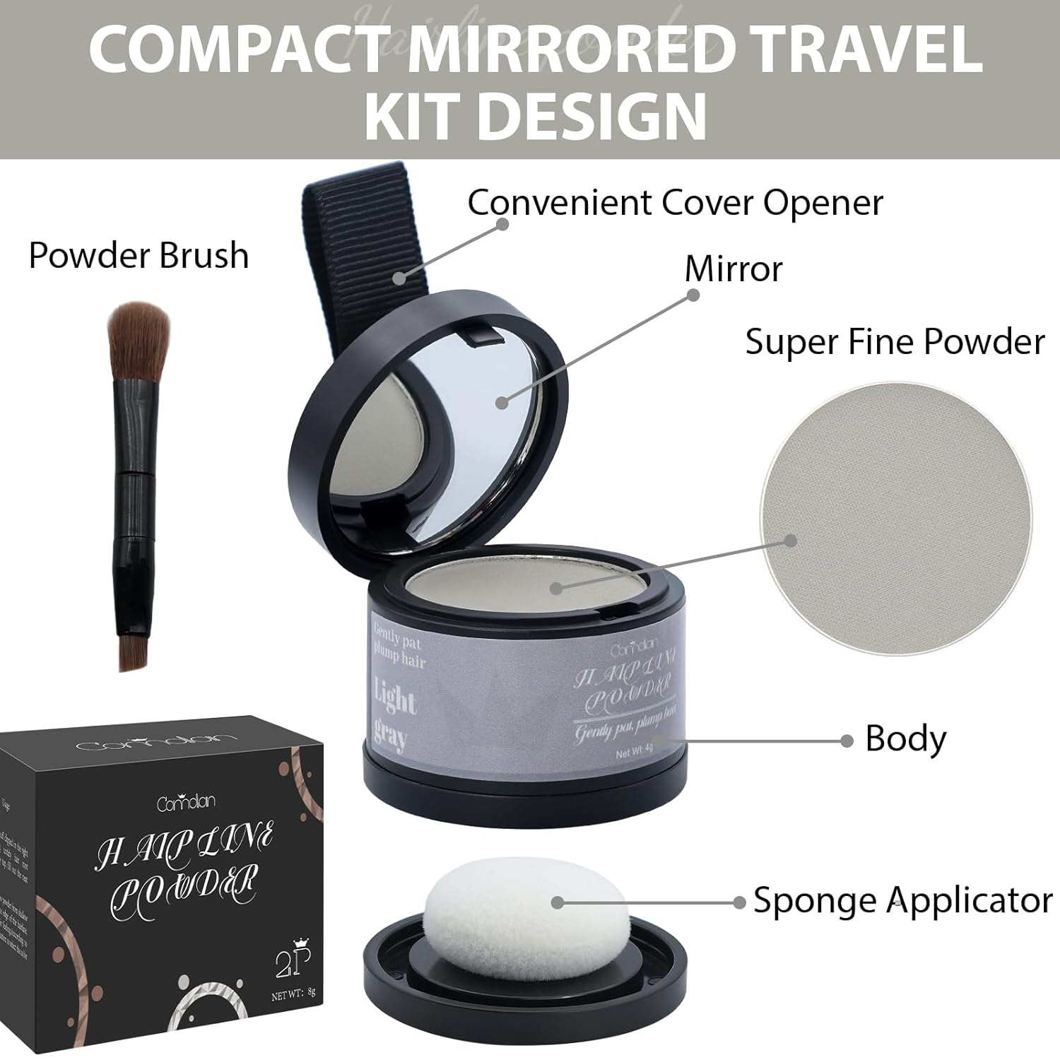 2 Pack Hairline Powder for Women and Men, Used to Root Touch Up Hair Color, Thinning and Gray Hair Coverage and Bald Spots Coverage, Light Gray - Image 4