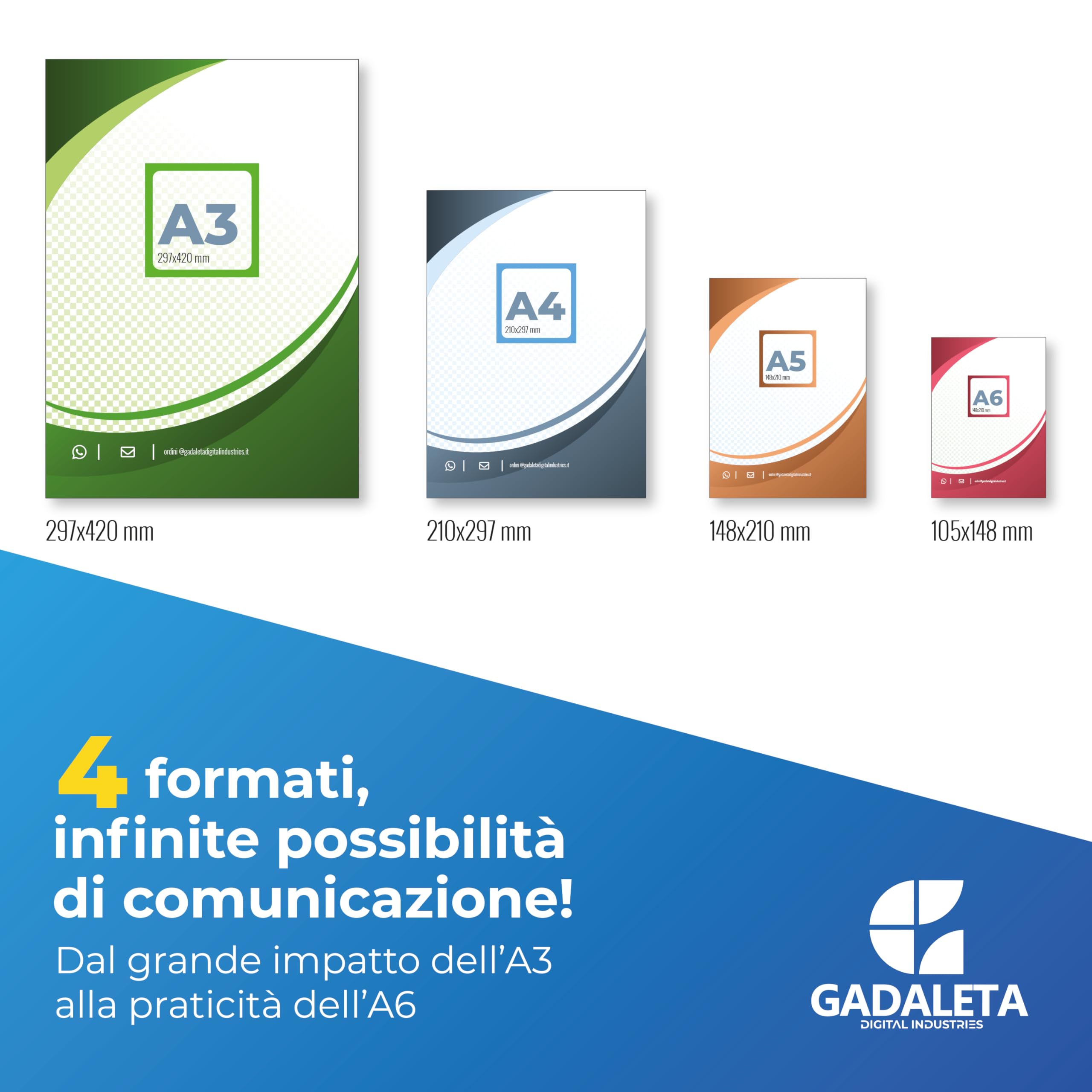 Gadaleta Digital Industries - Volantini Pubblicitari Personalizzati - Flyer Professionali in Carta Patinata 115g - Stampa Fronte/Retro - Ideali per Eventi e Promozioni - Formato A4 (210 x 297 mm)
