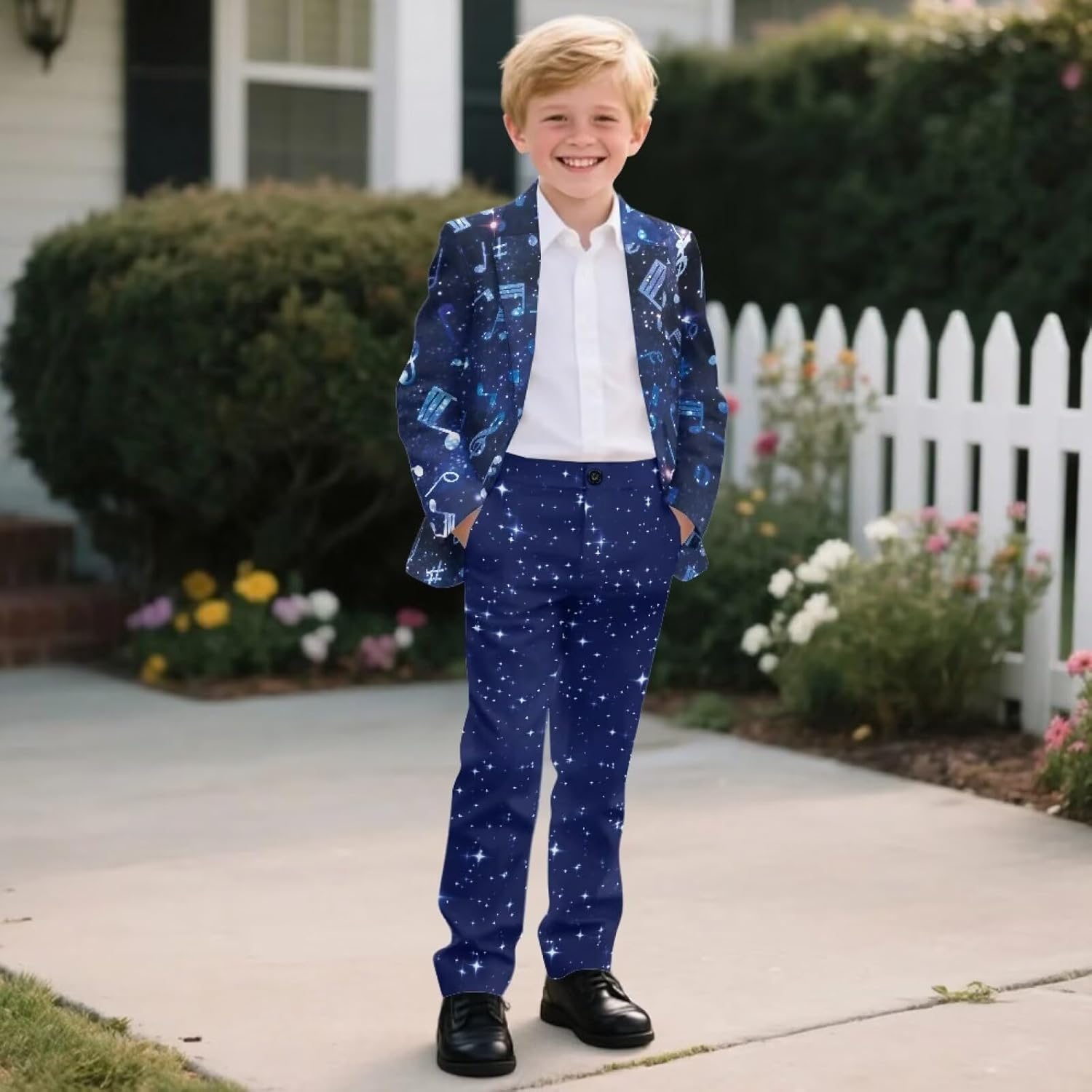 Boys Formal Suit Set 2 Piece V Neck Jacket & Straight Leg Dress Pants Boys Graduation Wedding Suit