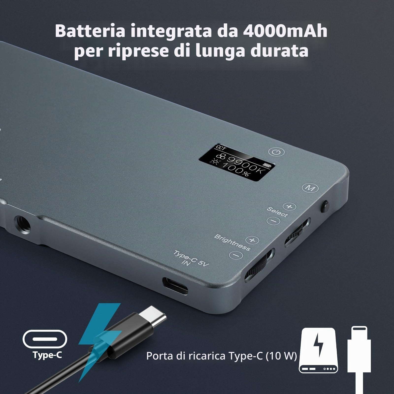 ENEGON 4000mAh Luce Video LED 2500K-9900K Bicolore Montabile Ricaricabile USB con Mini Pannello per Fotocamere DSLR Professionali Foto Illuminazione