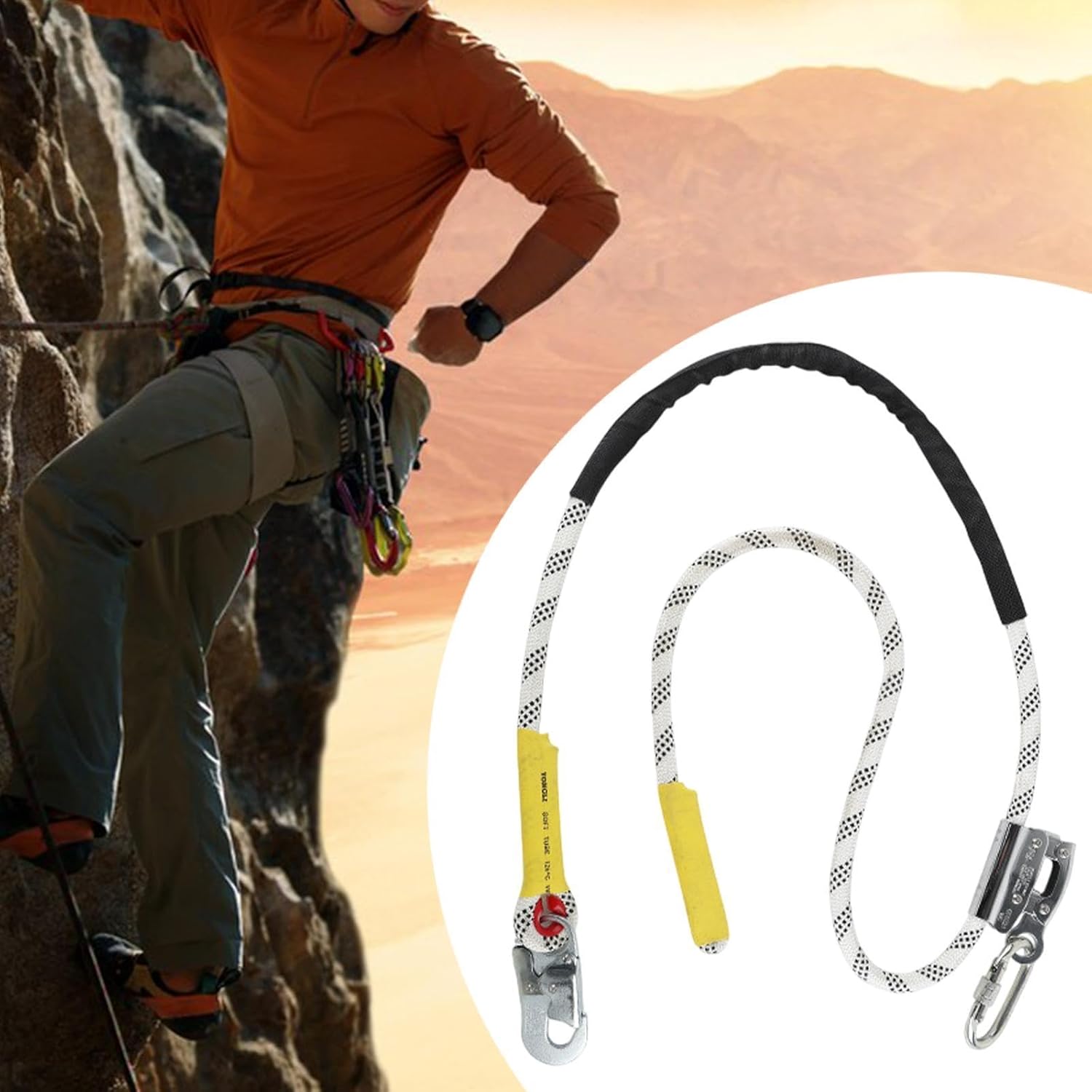 Arborist Positioning Lanyard Adjustable Fall Arrest Rope with Carbon Steel Snap Hook for Outdoor Fence Protection Gear, 2 Meters(3 Meters)