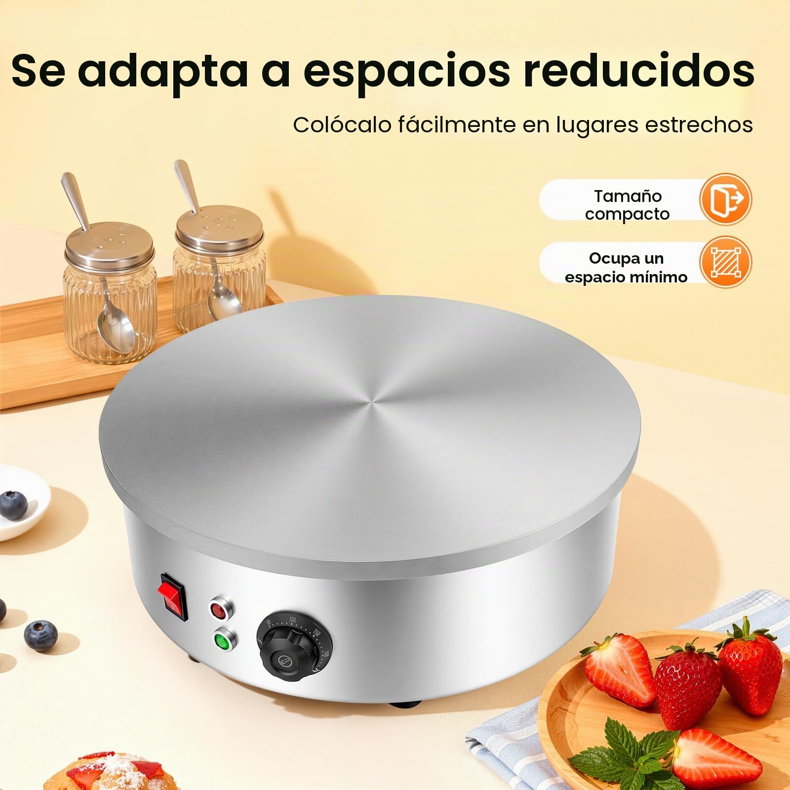 Crepa Eléctrica 45cm Eléctrico Acero Inoxidable 2800W Revestimiento Antiadherente 150-280℃