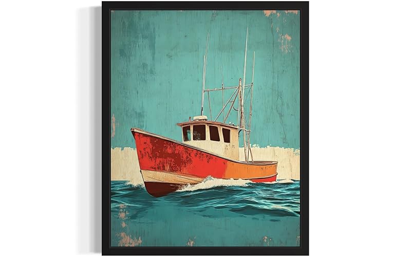 Fishing boat Pop Art Print Poster, Vintage Retro Wall Art Decor Paintings Classic Artwork for Bedroom Living Room Decorations. Gallery 14A (Fishing boat, 8 x 10 inches, Unframed)
