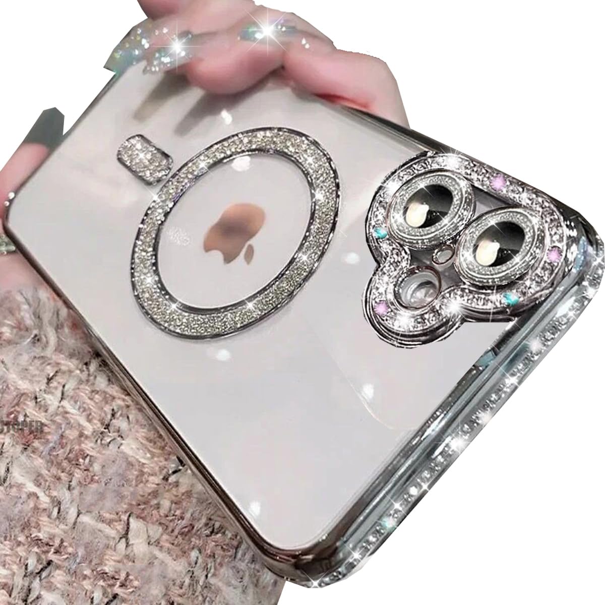 Changjia Magnetic Clear Glitter Case for iPhone 16 Plus,[Compatible with MagSafe] Luxury Bling Sparkly Diamond with Camera Protector TPU Plating