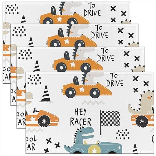 Miniatura 9 de Juego de 4 manteles individuales de 18 x 12 pulgadas para mesa de automóvil, de dibujos animados, excavadora, tractor, decoración de fiesta,