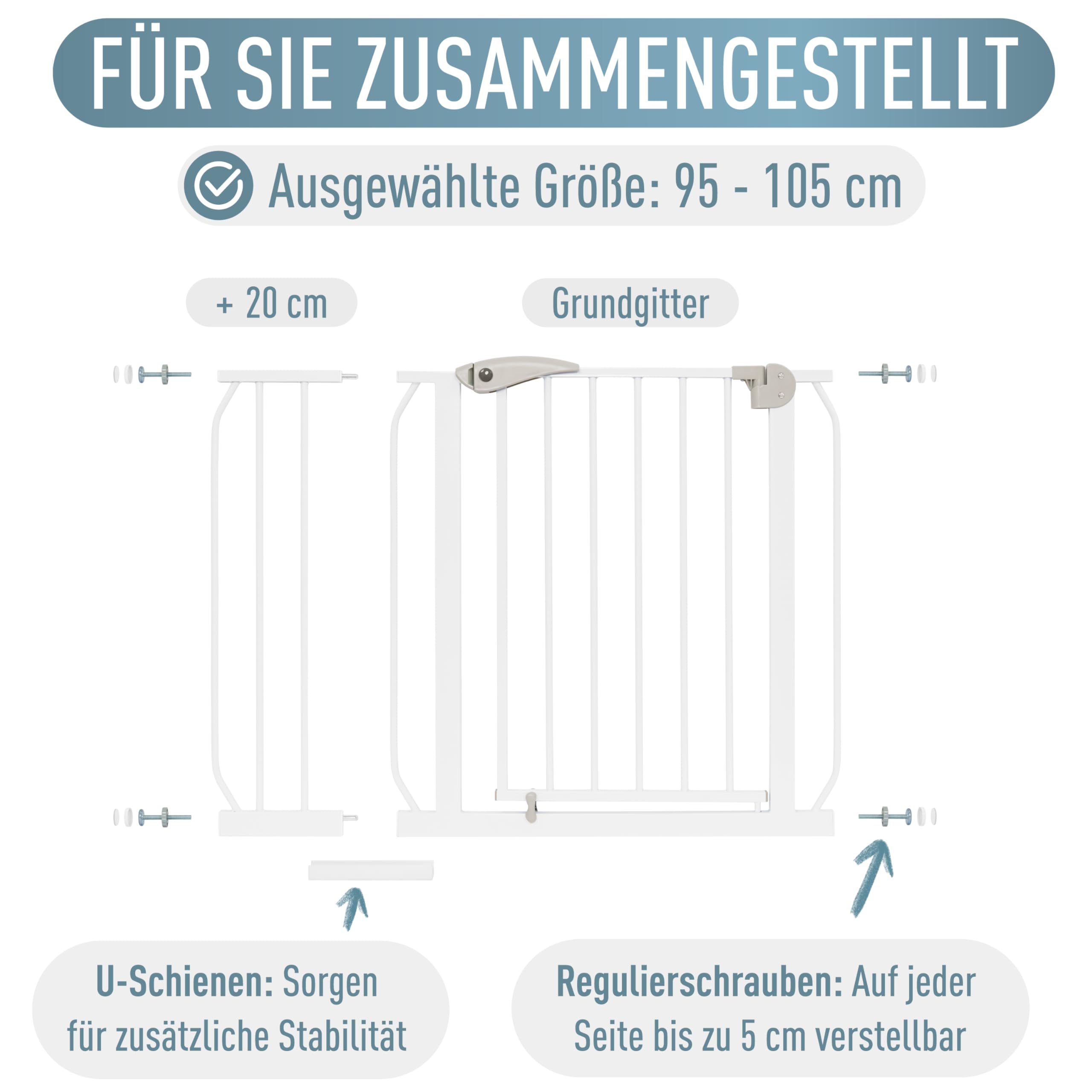 IB STYLE Berrin Treppenschutzgitter Türschutzgitter Metall Weiß 95-105 cm
