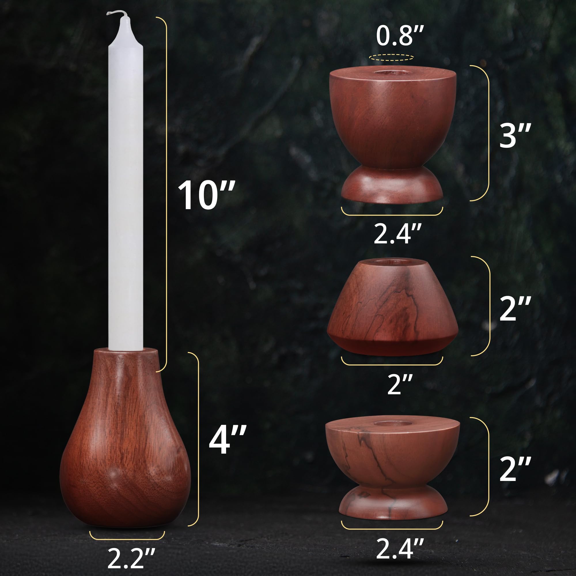 Advent Candles w/Wooden Candlestick Holders (4 pc) - 10-Hour Burn Time White Candles - Mango Wood Natural Candle Holder & Paraffin Wax Tapered Candles - Wooden Candle Stand for Christmas Decor