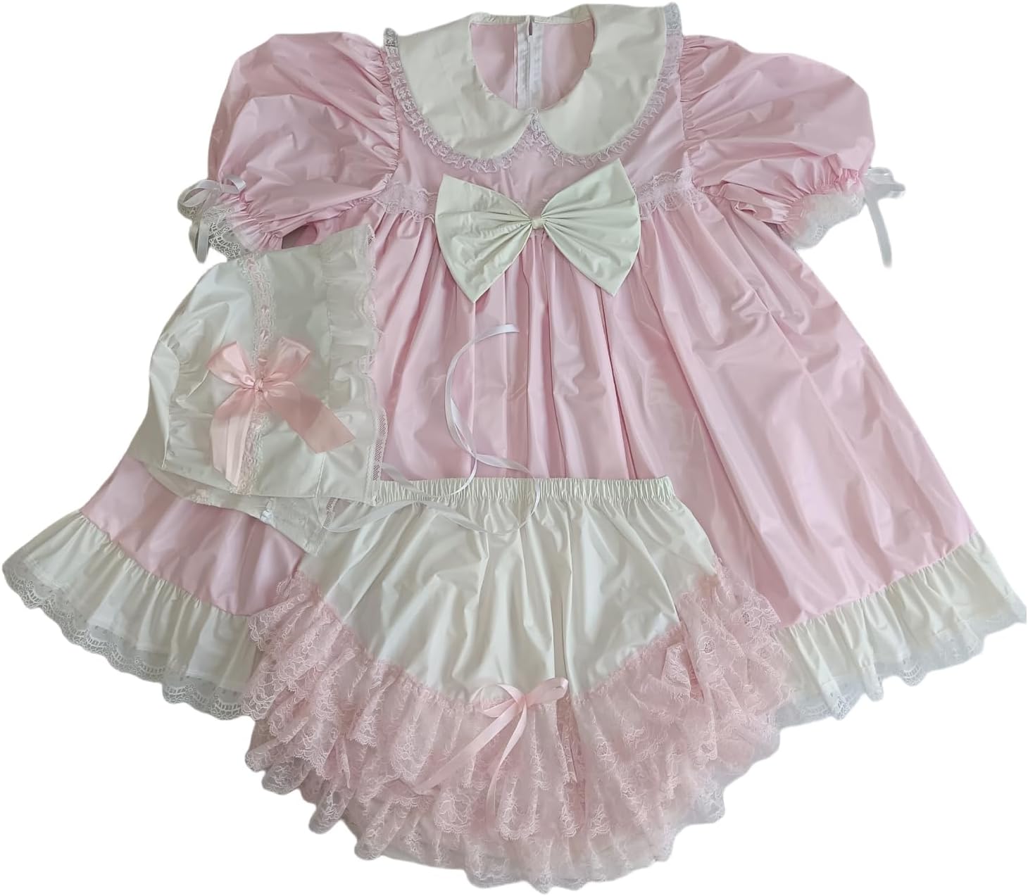 Haian Custom Pink PVC Adult Baby Sissy Style Dress with Bonnet and Bloomers Set