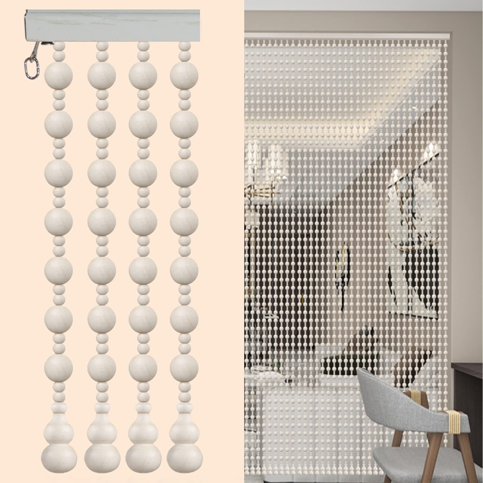 Cortinas de cuentas de madera para separar ambientes en salones modernos y puertas de paso