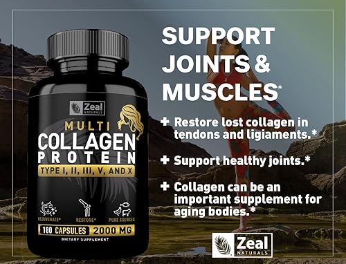 Miniatura 3 de Píldoras de péptidos de colágeno múltiple (tipos I, Ⅱ, , ) Pastillas de colágeno alimentadas con pasto (180 cápsulas) – Mezcla de proteínas de