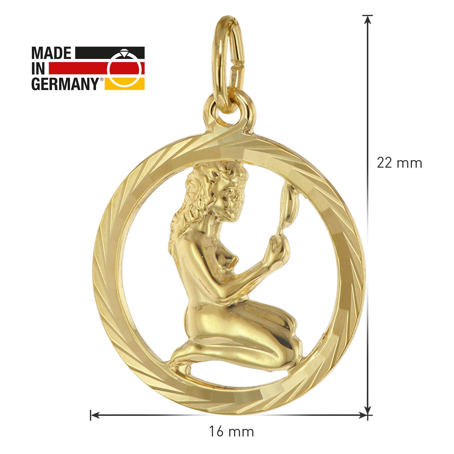 trendor Sternzeichen Jungfrau 333 Gold Anhänger Ø 16 mm 39000-09 | modischer Tierkreiszeichen Anhänger aus Echtgold für Damen und Herren, elegante Geschenkidee,