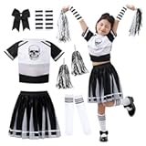 Skeleton Cheerleader Costume for Girls - Scary Bad Spirit Halloween Outfit - Dead Cheer Skull Scary Outfit