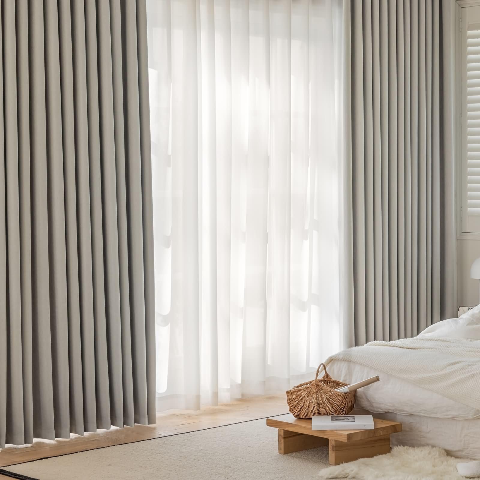 Tende Interno con Occhielli,2 x 132W x 138H CM,2 Pezzi Tende Salotto Oscuranti Tinta Unita Tenda Finestra Oscurante Beige Grigio