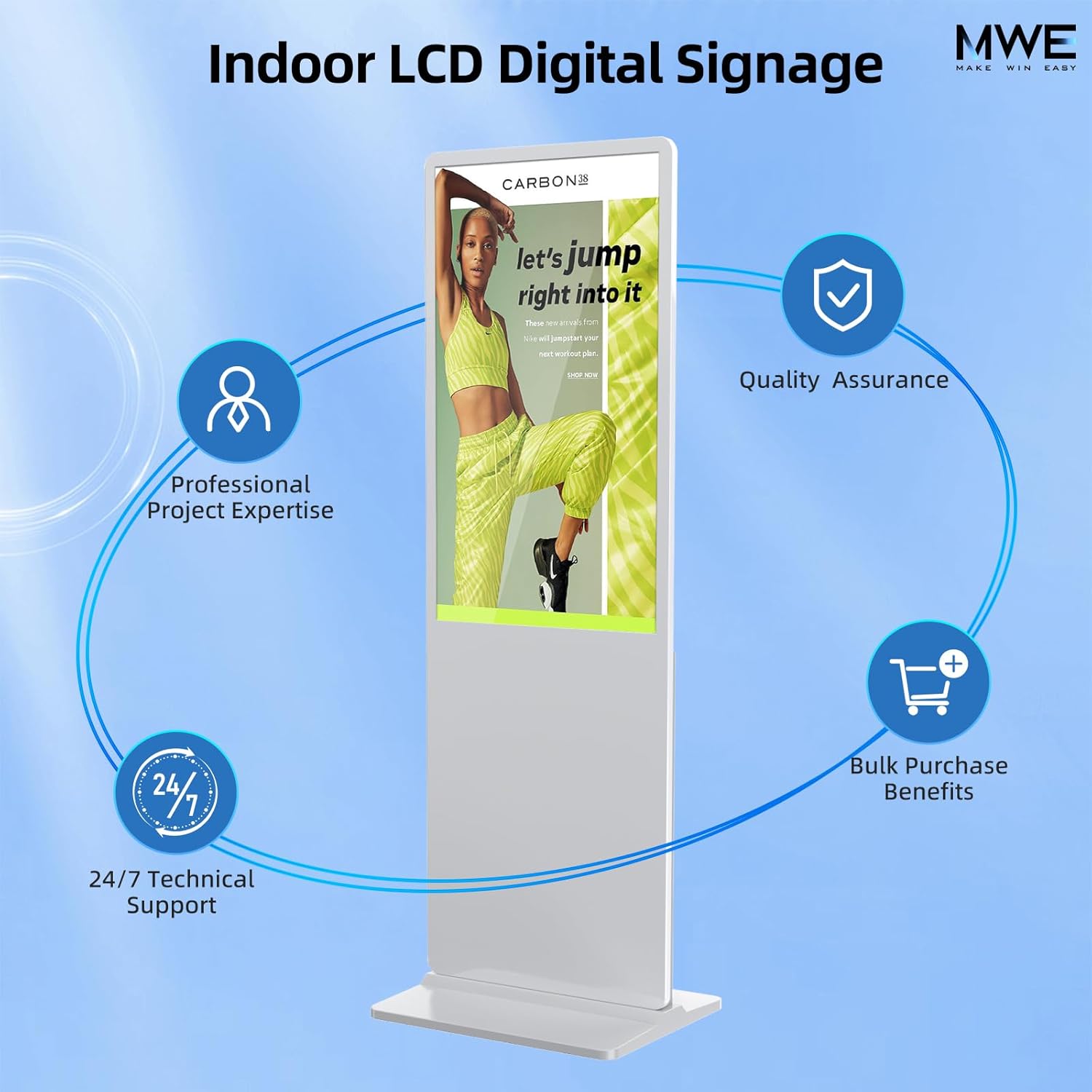 65 Inch 4K Digital Signage Display,Indoor Floor Standing Digital Kiosks & Interactive Displays,Commercial Advertising LCD Totem Android System Auto Media Player HDMI Input,Free Custom Logo,White