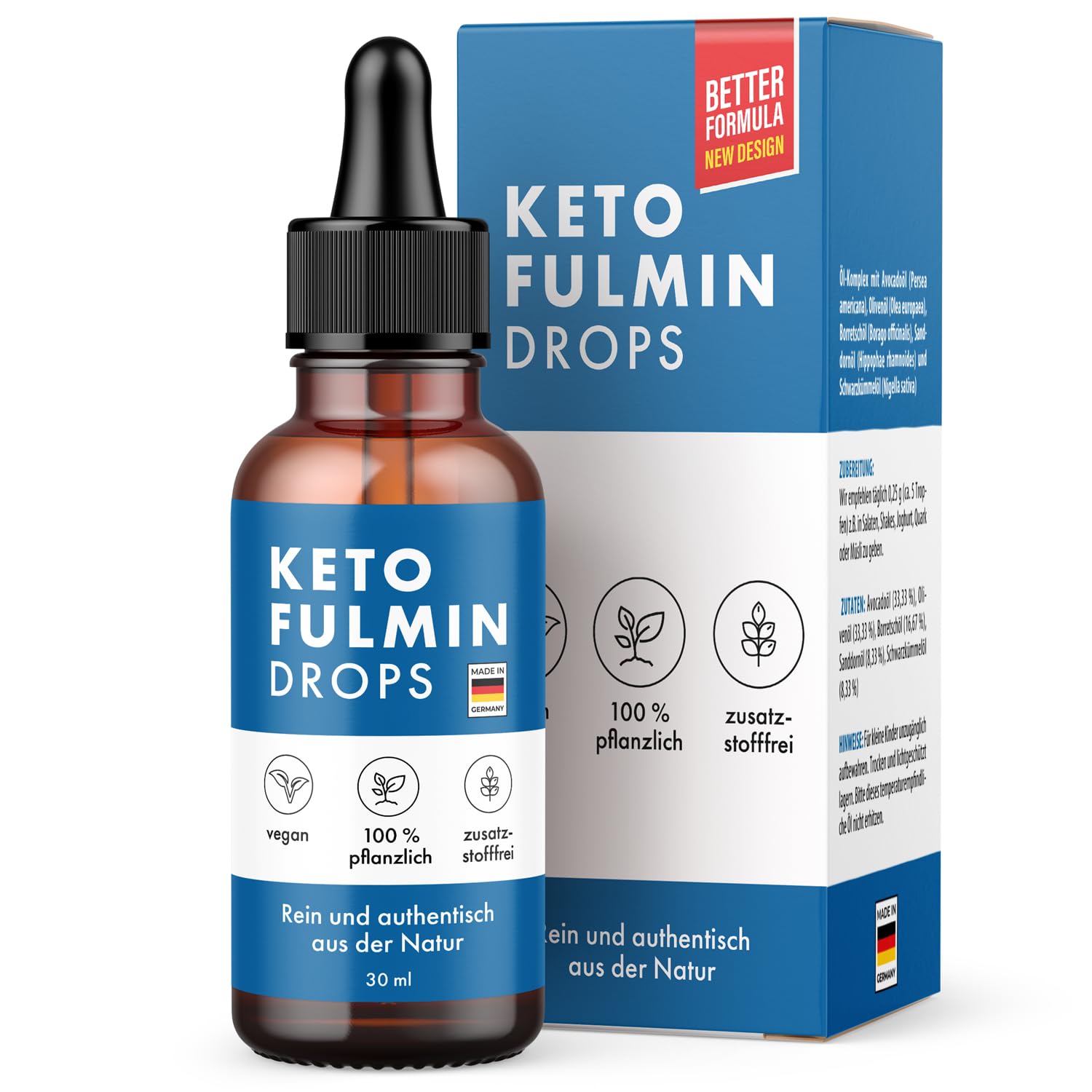 Ketofulmin Öl-Komplex Tropfen - mit Avocadoöl,Olivenöl, Borretschöl, Sanddornöl und Schwarzkümmelöl - für Männer und Frauen - 30 ml Inhalt pro Flasche 1x