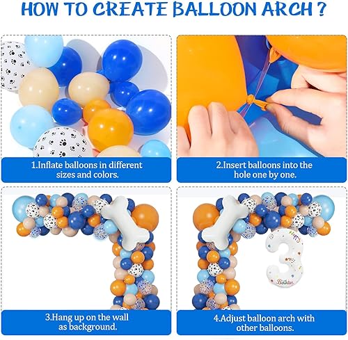 Miniatura 5 de Guirnalda de globos de decoración de 3 cumpleaños, 118 piezas de suministros de fiesta de cumpleaños azules, kit de guirnalda de globos de pata de