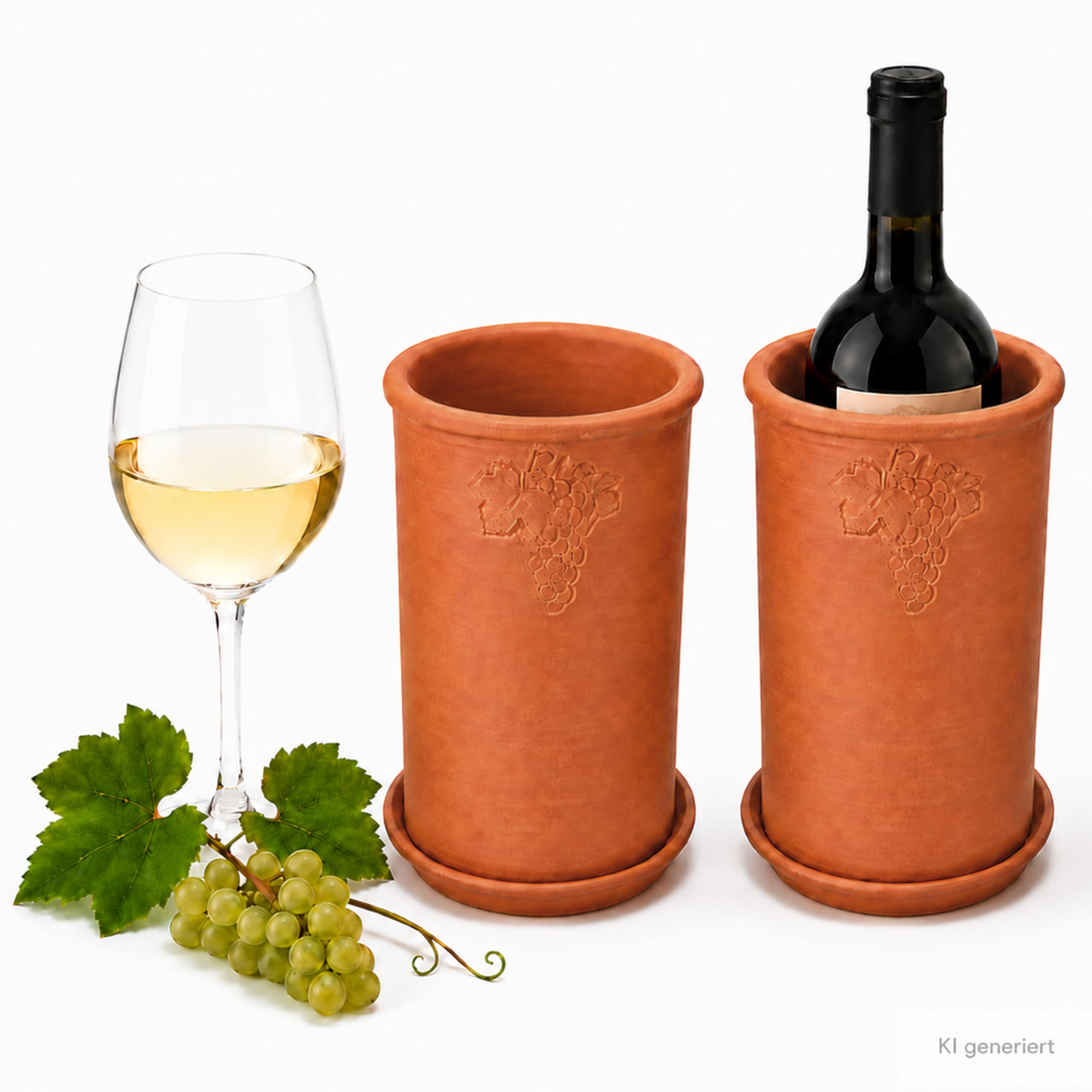MamboCat 2er Set Terrakotta Weinkühler mit Untersetzern I Ø 11,5 cm, H 18,8 cm I unglasierte Flaschenkühler für Wein, Sekt & Wasser I Getränkekühler, kühlt stundenlang