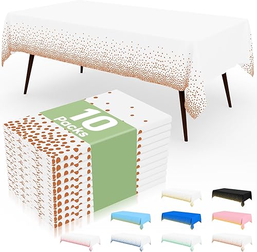 Miniatura 14 de misaya Paquete de 4 manteles desechables de lunares, mantel de plástico impermeable de 54 x 108 pulgadas, lunares dorados rectangulares en blanco