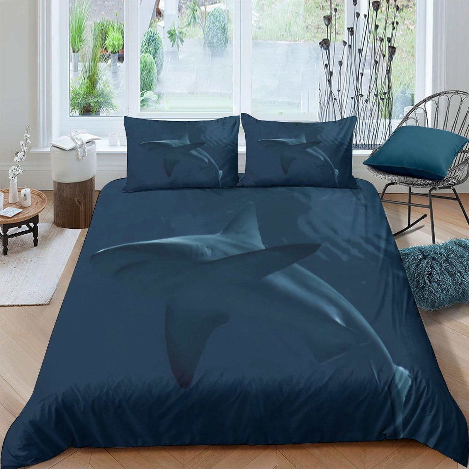 Ctjqhvkz Style-8 3D Printed Deep Blue Shark Fitted Sheet Microfiber Soft Breathable Ocean Wave Mattress Cover For Bedroom Dorm Decor Single（135X200cm）
