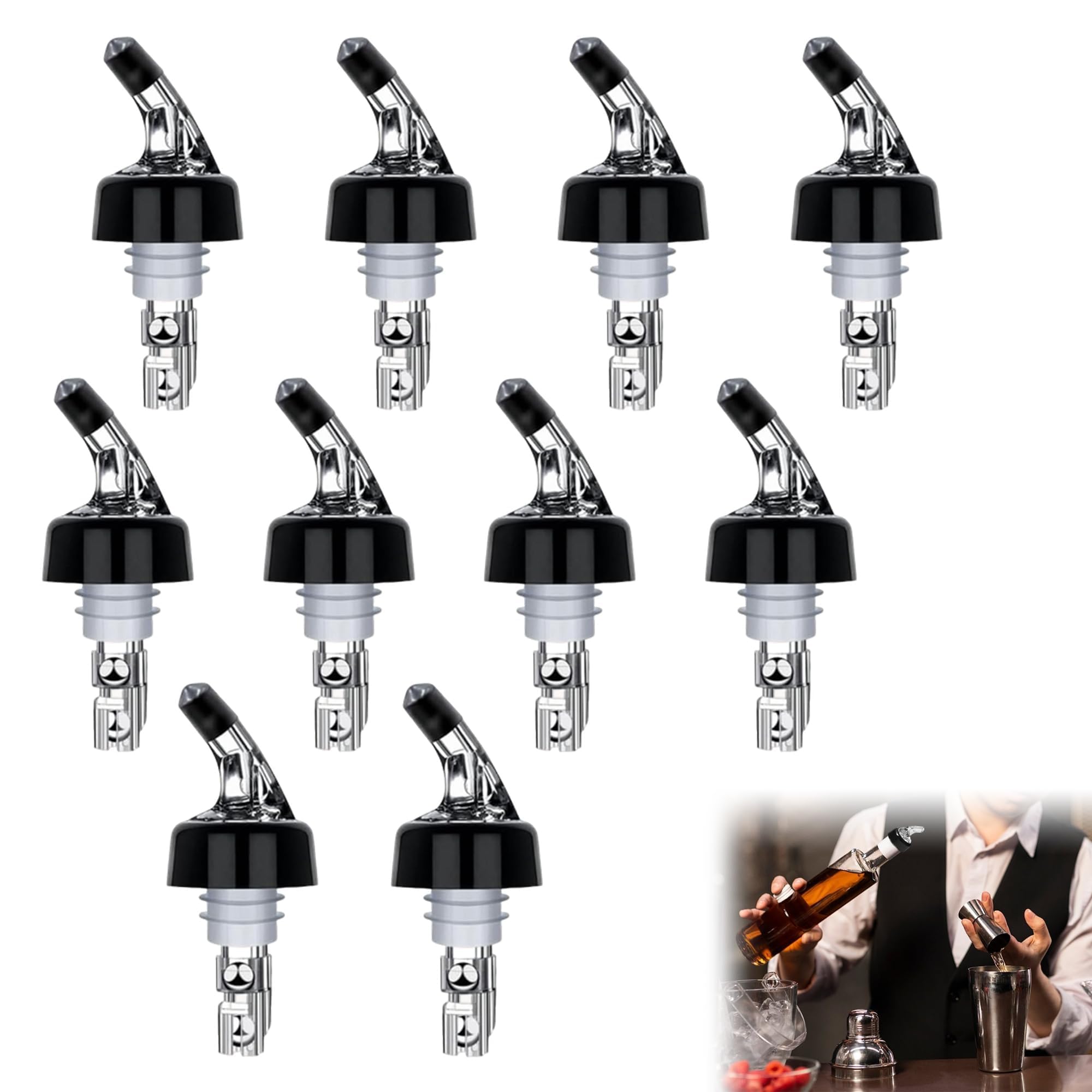 10PCS 30ml Measured Liquor Pourer with 10PCS Dust Caps, Spirit Measure Pourer for Home Bar & Cocktail Making
