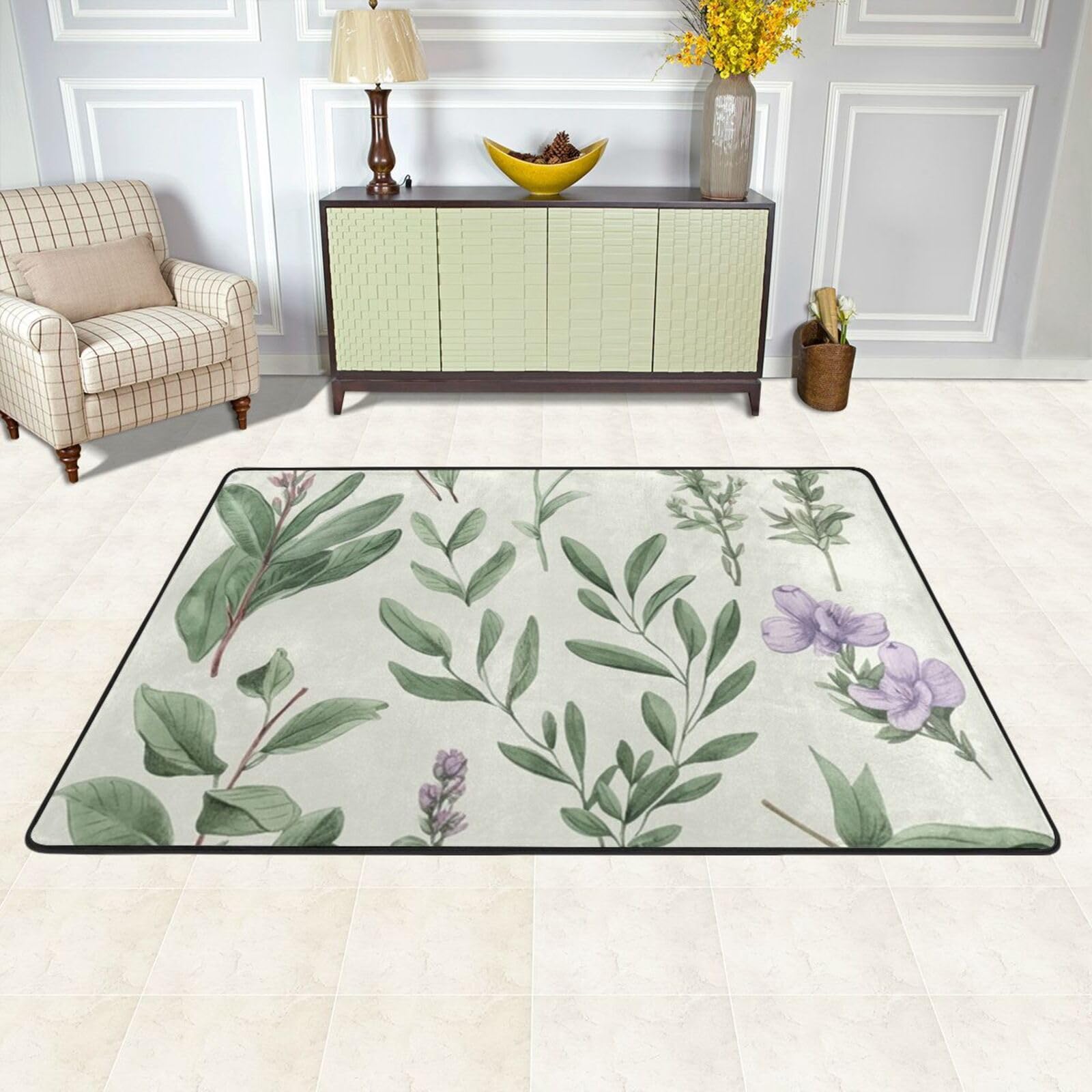 Tapis de sol chambre à coucher aux motifs sauge et herbes