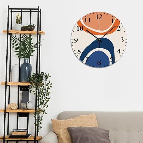 Miniatura 5 de ArogGeld Reloj de pared con formas abstractas, reloj redondo naranja quemado, azul, reloj de pared decorativo, reloj de pared redondo silencioso de