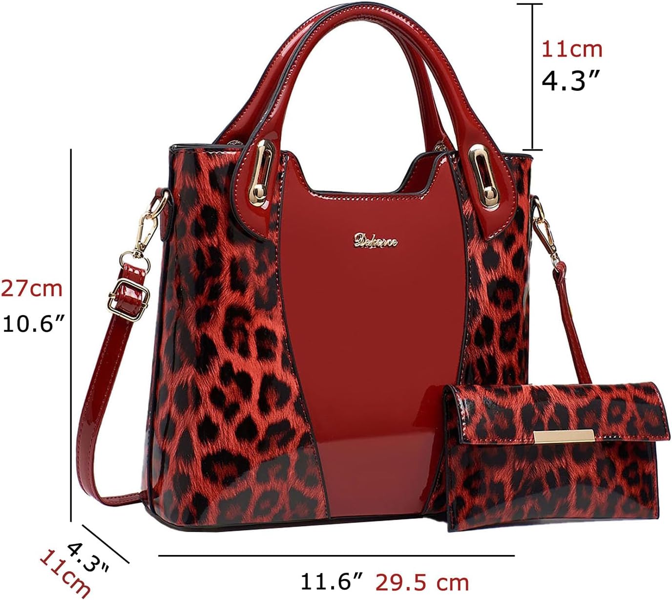 YUNZLAN Fashion Glossy Leopard Print Tote for Women with Purse Leather Handbags for Women with Zipper