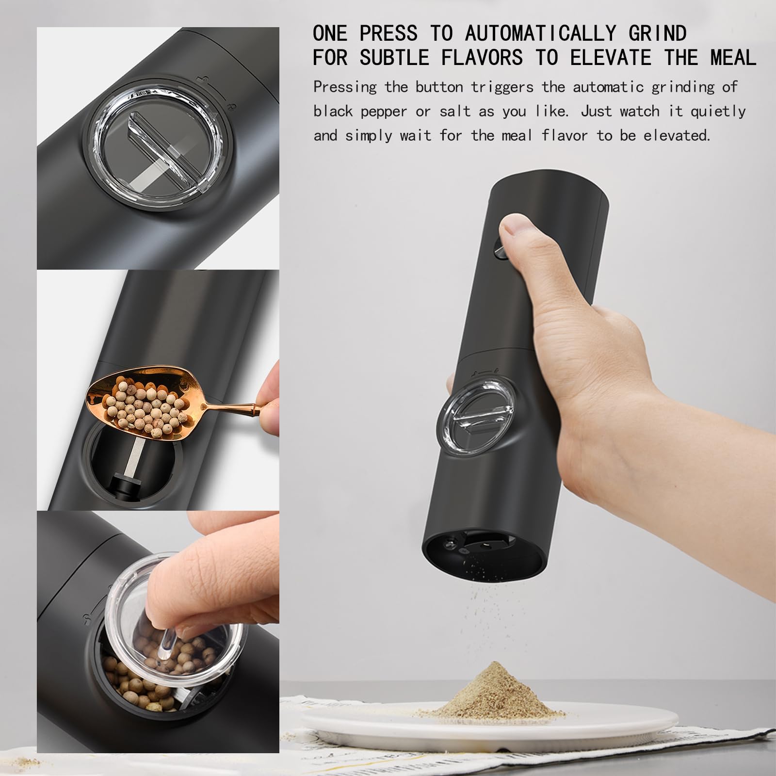 Macinapepe E Macinasale Elettrico A Batteria - 5 Livelli Di Macinatura, Con Luce LED E Supporto - Foto 2