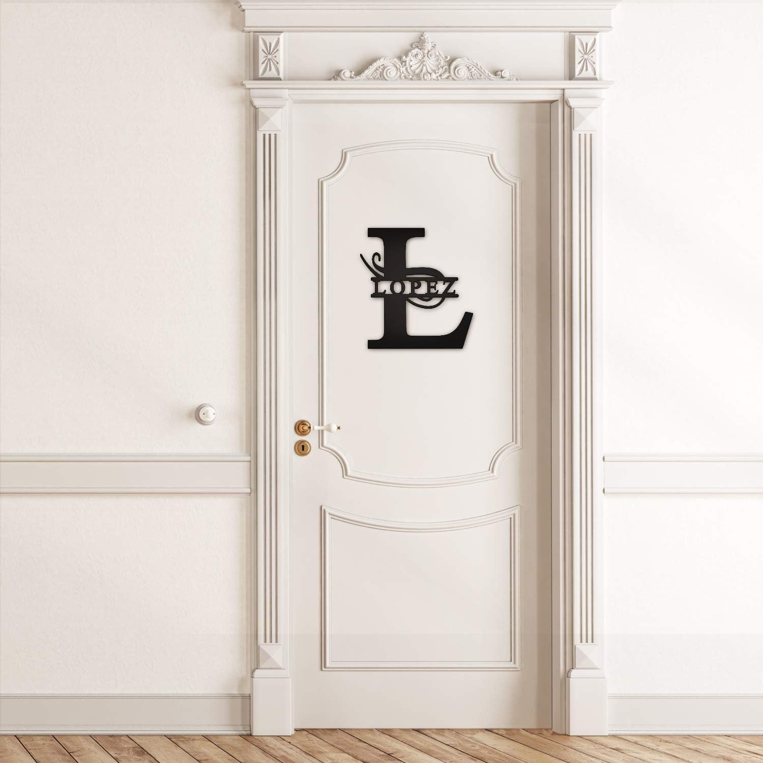 JASS GRAPHIX Lopez 12" Black Aluminum Composite Monogrammed Sign Door Wall Decor Last Name Signs for Home Personalized