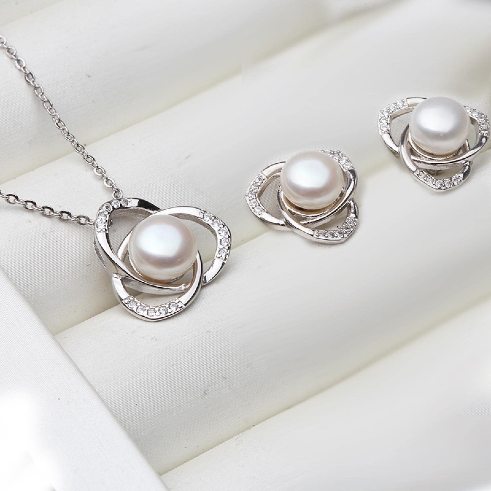 Perlenohrringe Damen Ohrringe Ohrstecker Schmuck Mädchen Geschenke Ohrhänger Echte Süßwasserperle Halskette Ohrring Set Für Frauen Weiß Schwarz Naturperle Set Feiner Schmuck Jubiläumsg