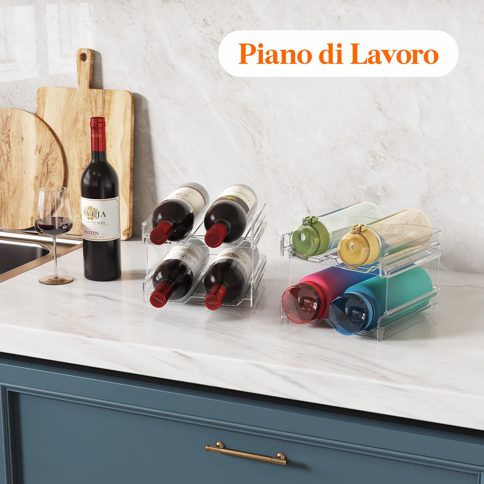 Lifewit Portabottiglie Impilabile in Plastica per Frigorifero, Armadio, Bancone, Portabottiglie da Vino, Organizer per Bottiglie d’Acqua Può Contenere 4 Bottiglie, Trasparente