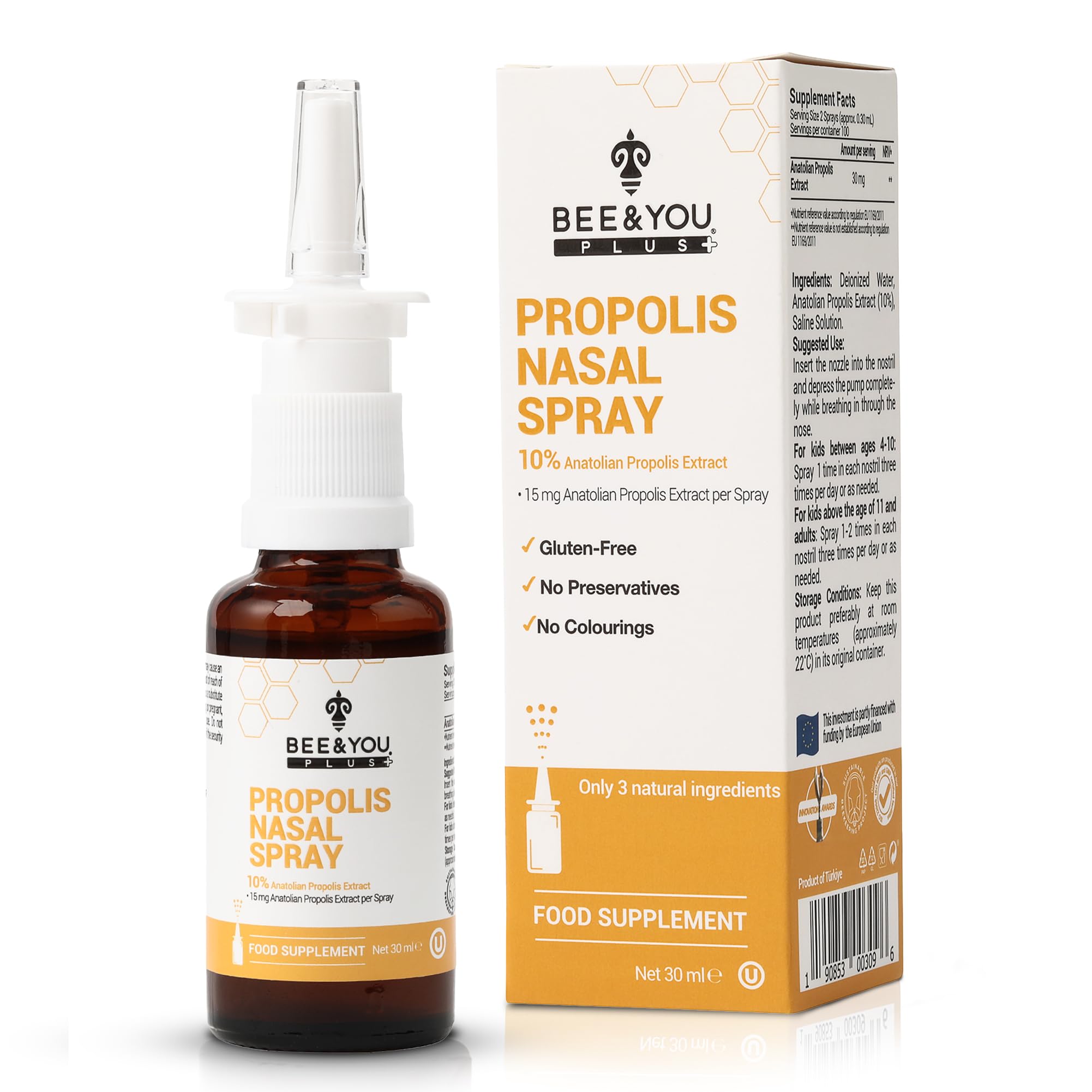 BEE and You Plus Natural Propolis Nasal Spray 1 Fl oz | Congestion Relief Drug Free & Alcohol Free, Sinus Relief, Allergy, Nasal Moisturizing Spray