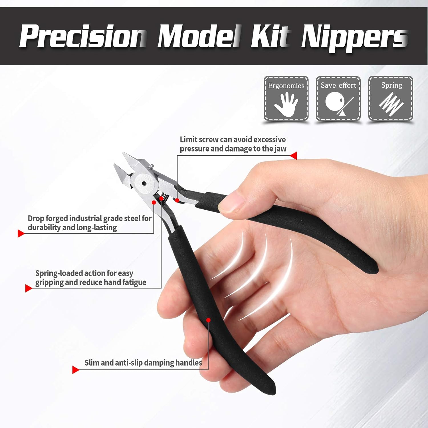 SPEEDWOX 5 Inch Model Nipper Single Blade Nipper Black Model Tools Craft Set Nipper Plastic Model Tools with Polishing Block for Plastic Model Building Repairing and Fixing