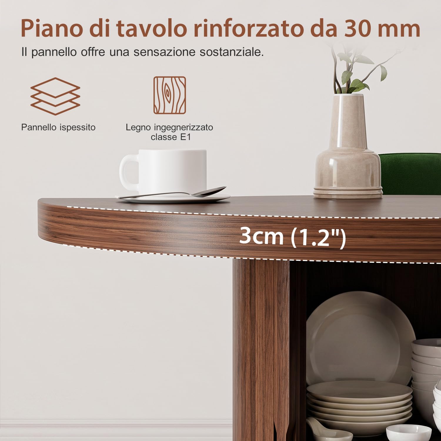 Tavolo da Pranzo Rotondo Ø120cm, 3 Vani con Anta Scorrevole, Noce Nero