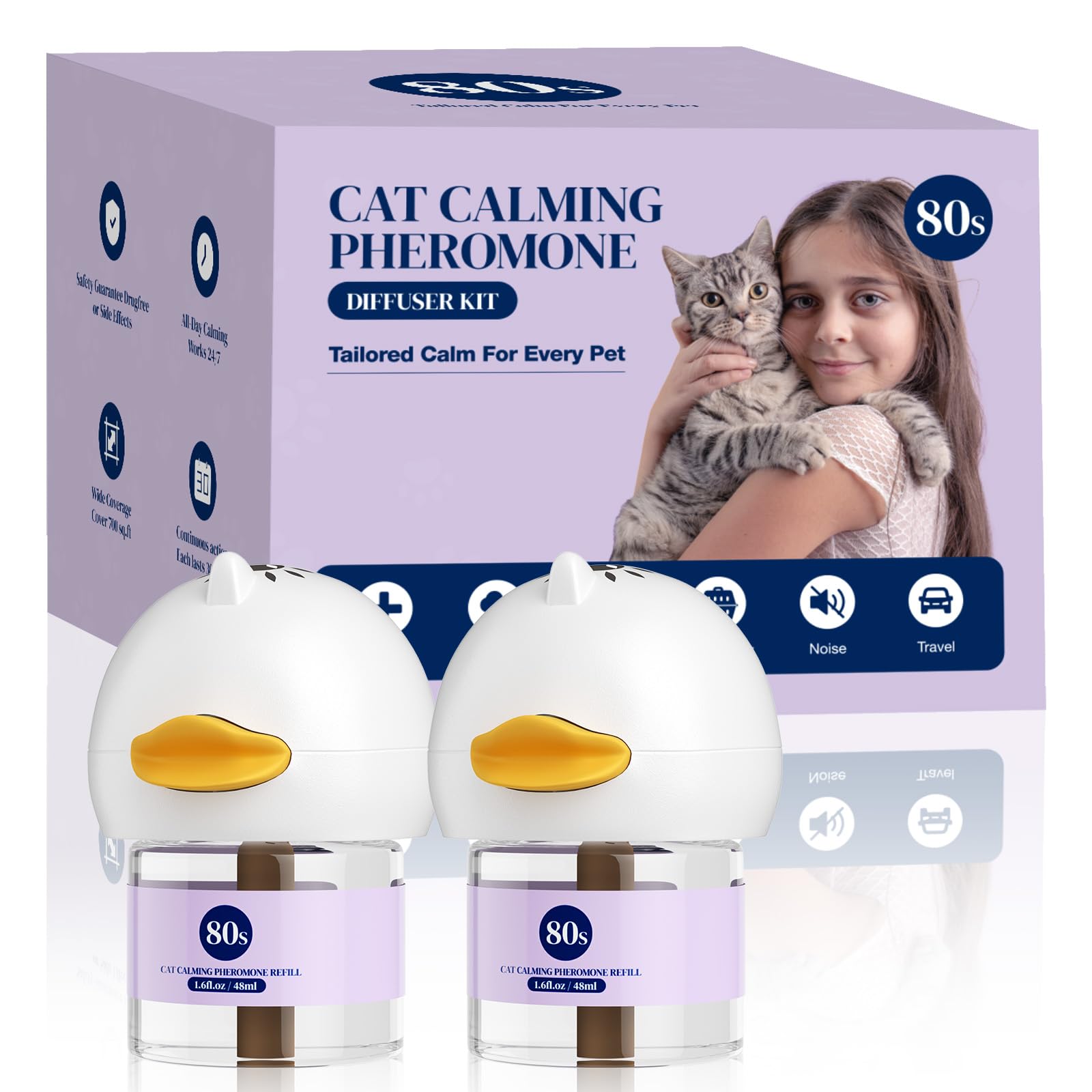 80S Cat Calming Diffuser Kit – Cat Pheromones Calming Liquid, Cat Pheromones Diffuser, 30 Days Continuous Stress & Anxiety Relief, Perfect for Multi-Cat Households, Fits All Common Diffuser Plug in