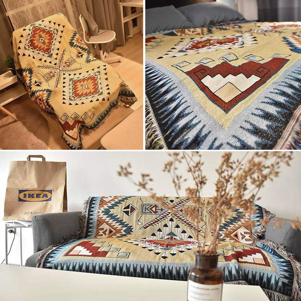 PHNAM Throw Blanket with Fringe for Couch Bed Decorative Cozy Woven