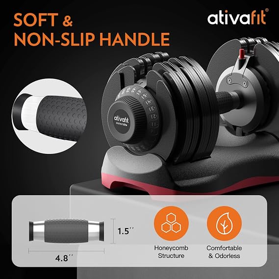 ATIVAFIT Adjustable Dumbbells Set, 588LB Quick Adjust Free Weights with Double Safety Lock & Anti-Slip Steel Handle, Space Saving Home Gym Equipment for Full Body Strength Training